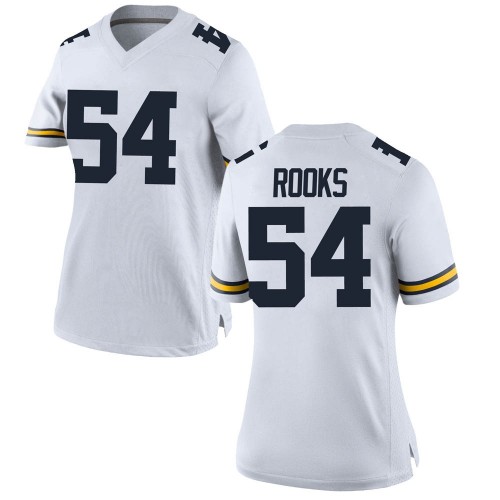 George Rooks Michigan Wolverines Women's NCAA #54 White Game Brand Jordan College Stitched Football Jersey HBQ1754MV